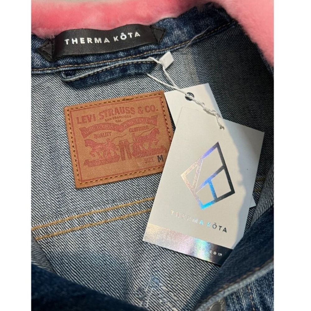 LEVI'S X THERMA KOTA | Women's Custom Denim w/ Pink Shearling Button Up … - Picture 6 of 7